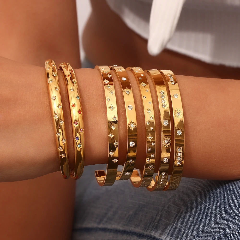 18K Gold Plated Star Cuff Bangle Bracelets