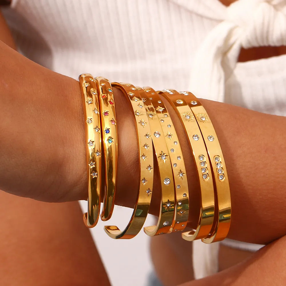 18K Gold Plated Star Cuff Bangle Bracelets